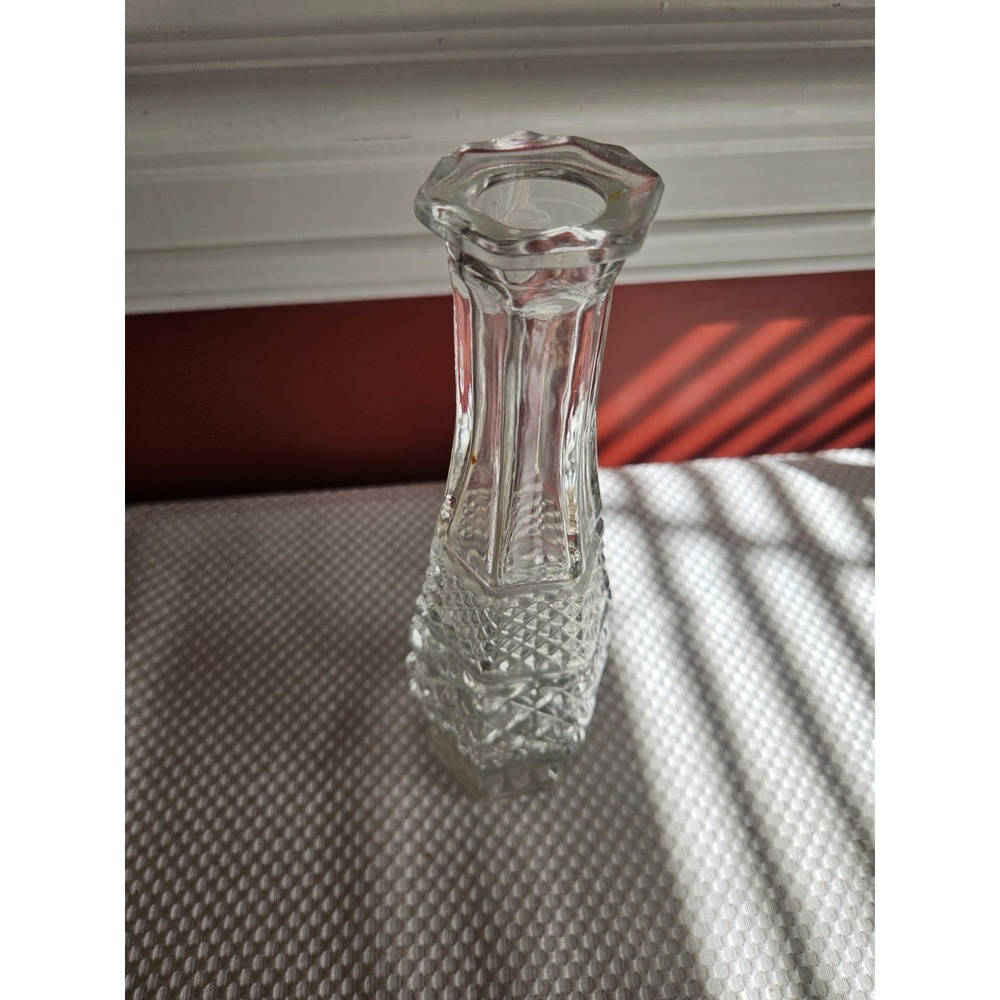Vintage Anchor Hocking Wexford Clear Glass Bud Vase 9" Tall Diamond Pattern